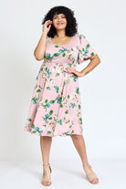 Plus Kimono Sleeve Floral Tea Length Dress EG fashion