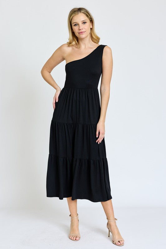 One Shoulder Ruffle Midi Dress EG fashion