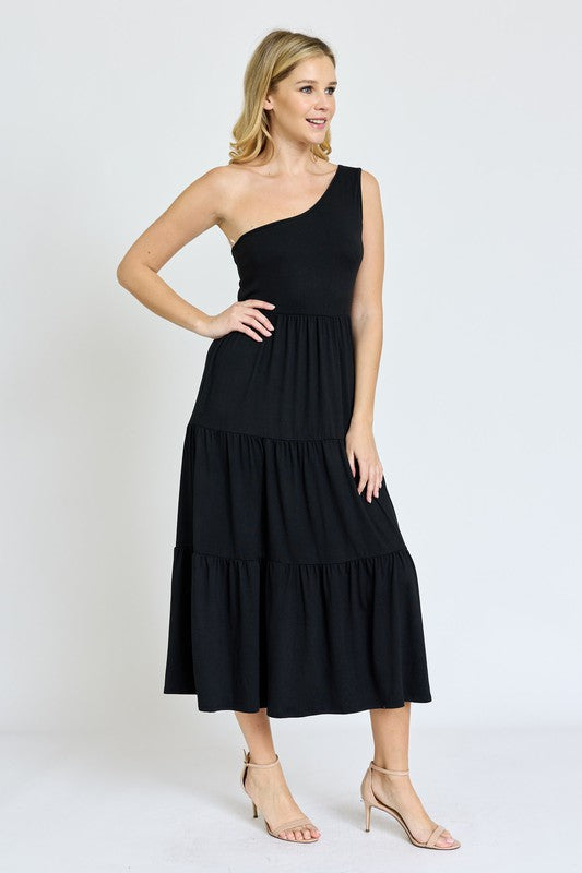 One Shoulder Ruffle Midi Dress EG fashion