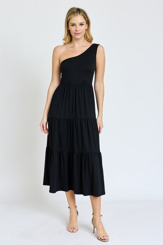 One Shoulder Ruffle Midi Dress EG fashion