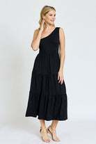 One Shoulder Ruffle Midi Dress EG fashion