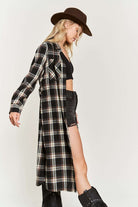 PLAID PRINT COLLAR LONG SHIRT DRESS PLUS Jade By Jane