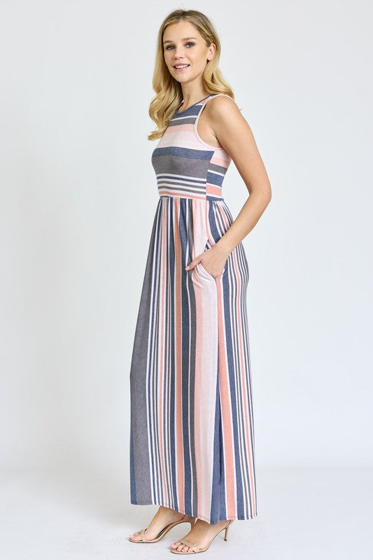 Vintage Stripe Maxi Dress EG fashion