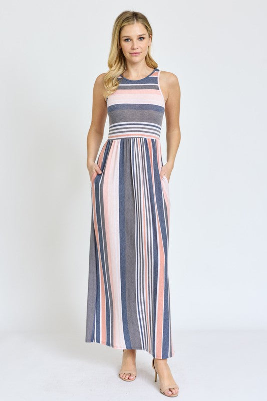 Vintage Stripe Maxi Dress EG fashion