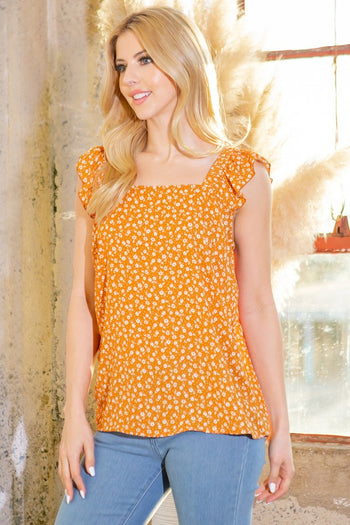 Woven Ruffle Sleeve Top Orange Farm Clothing