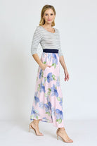 Stripe Band Floral Maxi Dress EG fashion