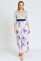 Stripe Band Floral Maxi Dress EG fashion