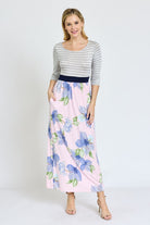 Stripe Band Floral Maxi Dress EG fashion