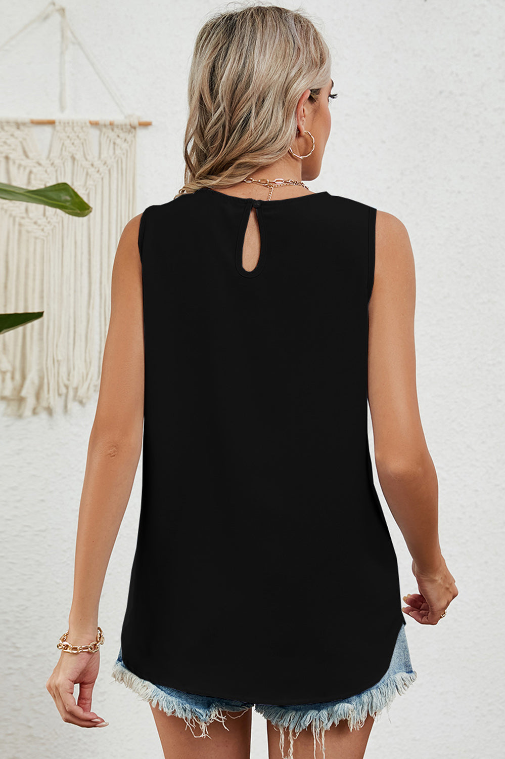 Ruched Round Neck Tank Casual Chic Boutique