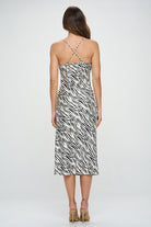 Zebra Print Satin Bias Slip Dress with Slit Renee C.