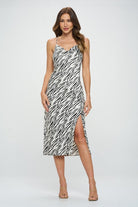 Zebra Print Satin Bias Slip Dress with Slit Renee C.