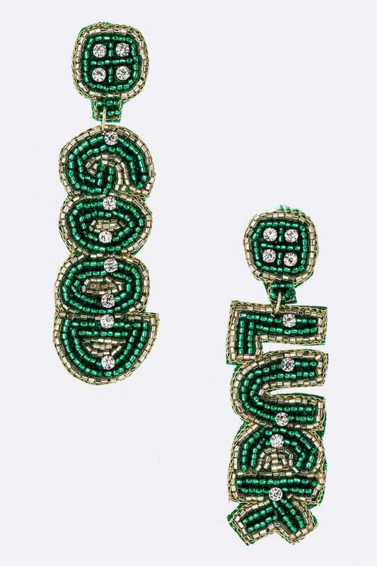 LUCKY Beaded Saint Patricks Day Earrings LA Jewelry Plaza