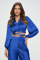 Silky Satin Wrap Crop Top with Tie Renee C.