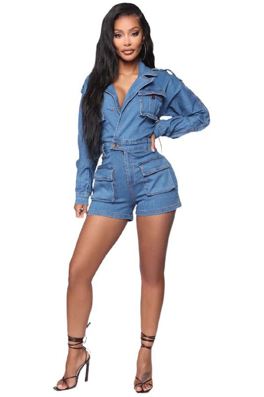 SEXY DENIM ROMPER By Claude