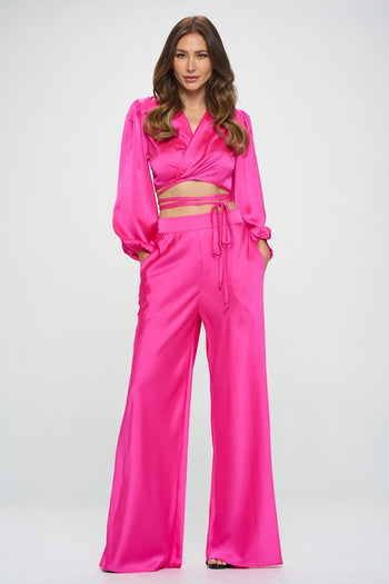 Silky Satin Wrap Crop Top with Tie Renee C.