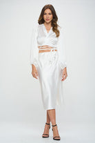 Silky Satin Wrap Crop Top with Tie Renee C.