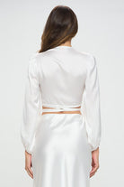 Silky Satin Wrap Crop Top with Tie Renee C.