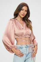 Silky Satin Wrap Crop Top with Tie Renee C.