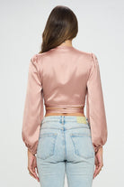 Silky Satin Wrap Crop Top with Tie Renee C.