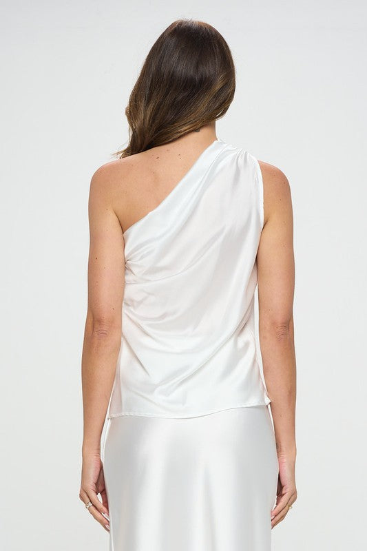 Silky Satin One Shoulder Ruched Top Renee C.