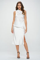 Silky Satin One Shoulder Ruched Top Renee C.