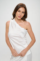 Silky Satin One Shoulder Ruched Top Renee C.