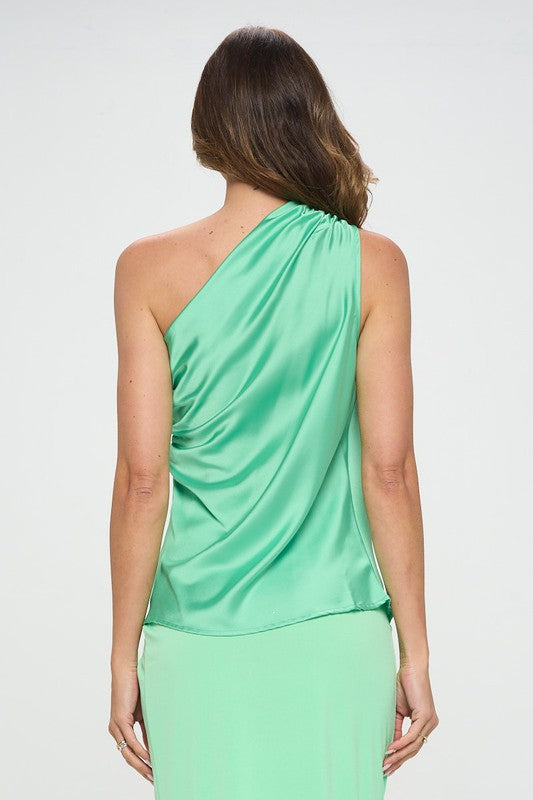 Silky Satin One Shoulder Ruched Top Renee C.