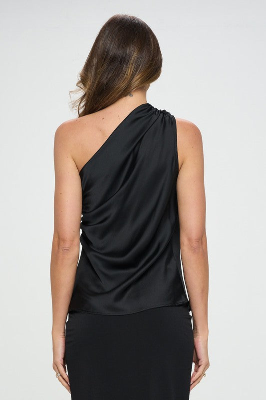 Silky Satin One Shoulder Ruched Top Renee C.