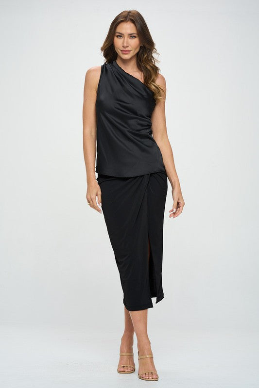 Silky Satin One Shoulder Ruched Top Renee C.