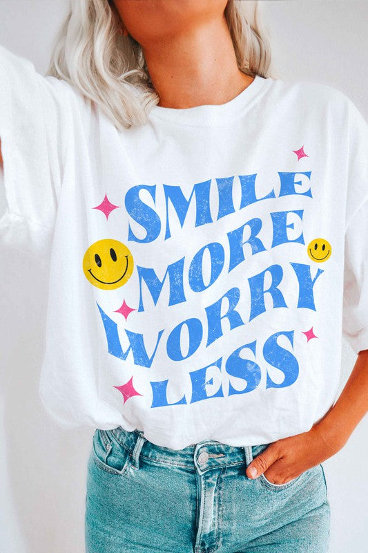 SMILE MORE WORRY LESS HAPPY FACE GRAPHIC TEE BLUME AND CO.