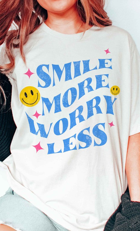 SMILE MORE WORRY LESS HAPPY FACE GRAPHIC TEE BLUME AND CO.