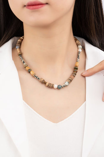 PREMIUM SEMI PRECIOUS BEAD AND WOOD NECKLACE LA3accessories