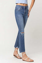 High Rise Distressed Hem Ankle Slim Straight Jeans Flying Monkey