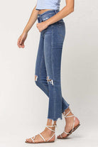 High Rise Distressed Hem Ankle Slim Straight Jeans Flying Monkey