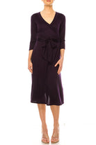 Solid faux wrap dress with deep V-neck Moa Collection