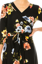 Floral print, faux wrap dress with deep V-neck Moa Collection