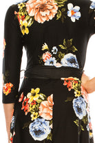 Floral print, faux wrap dress with deep V-neck Moa Collection