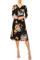 Floral print, faux wrap dress with deep V-neck Moa Collection