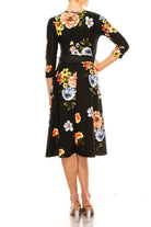 Floral print, faux wrap dress with deep V-neck Moa Collection