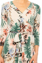 Floral print, faux wrap dress with deep V-neck Moa Collection