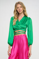 Silky Satin Wrap Crop Top with Tie Renee C.