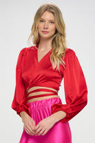 Silky Satin Wrap Crop Top with Tie Renee C.