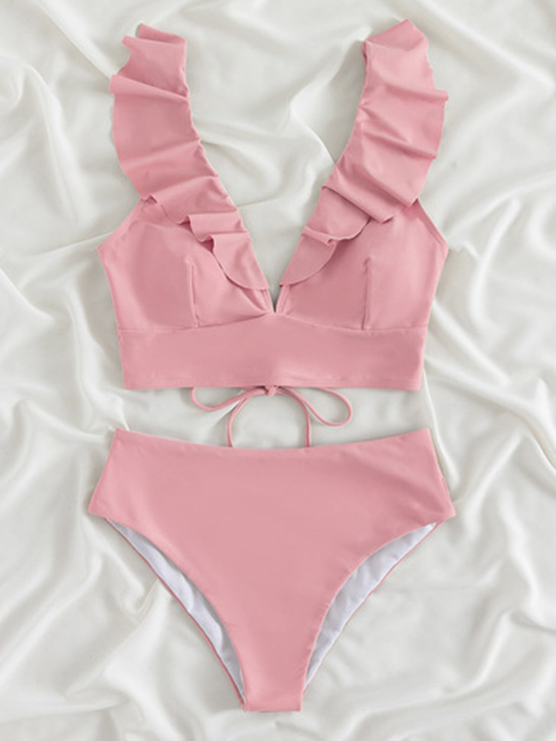 Ruffled V-Neck Sleeveless Two-Piece Swim Set Trendsi