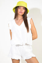 Ruffled V-Neck Cap Sleeve and Shorts Set Trendsi