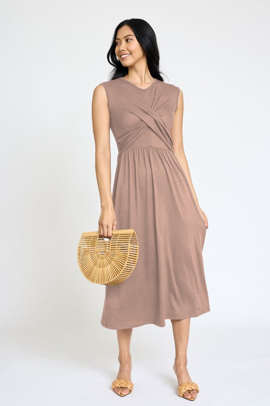 Sleeveless Cross-Over Bodice Midi Dress EG fashion