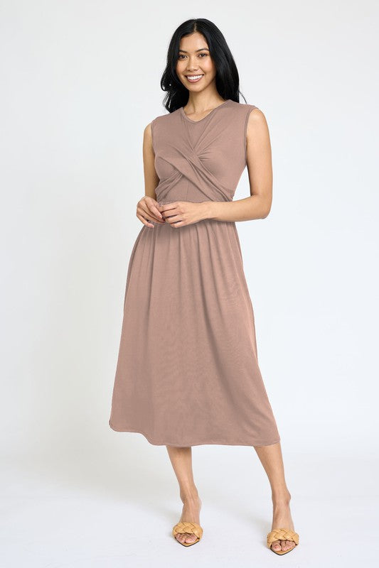 Sleeveless Cross-Over Bodice Midi Dress EG fashion