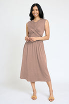 Sleeveless Cross-Over Bodice Midi Dress EG fashion