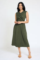 Sleeveless Cross-Over Bodice Midi Dress EG fashion