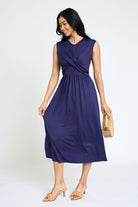 Sleeveless Cross-Over Bodice Midi Dress EG fashion