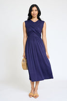 Sleeveless Cross-Over Bodice Midi Dress EG fashion